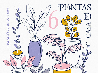 Plants flower pot house illustration plants post stamp serif font stamp type vintage