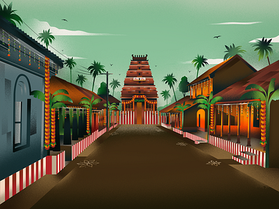 Agraharam Temple Street festival illustration street temple texture trees