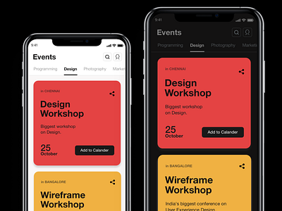 Events App dark mode events guidelines ios light mode mobile app mobile ui ui design