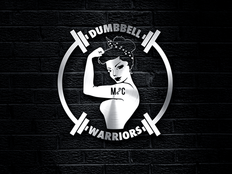 Dumbbell Warriors condition camp dumbbell fitness identity logo mascot warrior