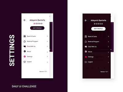 SETTINGS PAGE daily 100 challenge design ui ui ux uiuxdesign