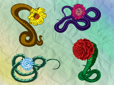 Floral Serpents boa cobra daisy floral flower rose serpent snake sunflower