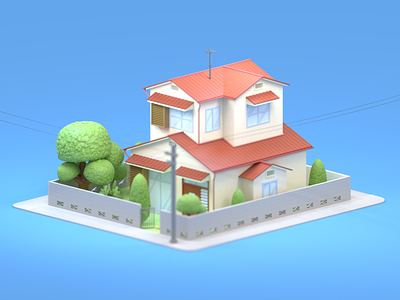 Nobita House 3d animation app design blender3d blender3dart building design design doraemon illustration isometric low poly nobita ui ui design