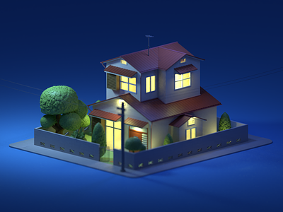 Nobita House Night Mode 3d animation art blender3d blender3dart building design design home illustration isometric low poly miniature