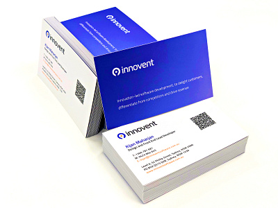 Innovent Business Card agency blue branding bulb card design gradient idea invent qrcode stack