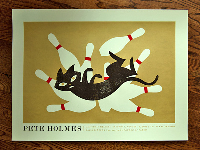 Pete Holmes bowling cat design gold graphic design pete holmes poster screenprint texture