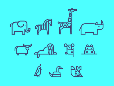 Animal Icons animals blue elephant graphic design icon icons illustration line poster vector zebra