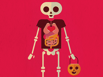Guts holloween illustration skeleton tee shirt