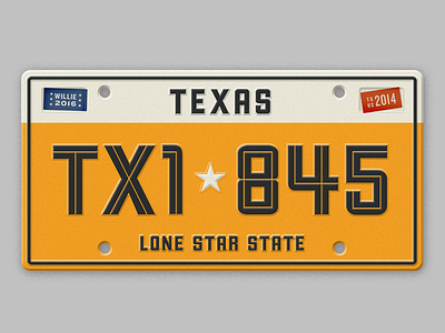Texas Plate 2 american car design driving lettering license plate texas typography willie nelson yellow