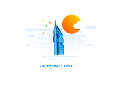 Viecombank Tower cute icon illustration mbe style sketch symbol