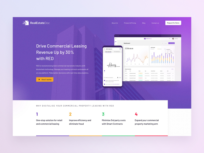 RealEstateDoc v2 block chain landing page real estate ui ux web design