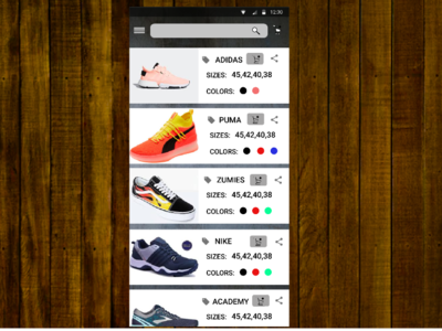 An eCommerce page of a shoe mobile app