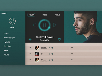 Daily UI #008 Music player 100designs challenge desig music play player zayn