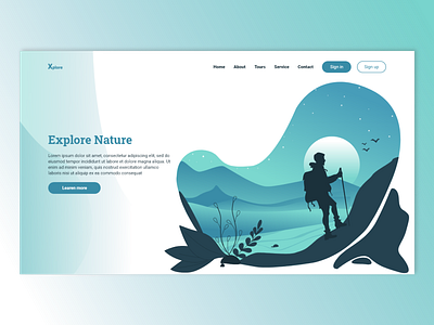 Design page home Xplore explorer ilustrasi nature ui design xd