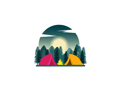 Camping app appicons artwork branding camp campfire camping design fire forest forest animals icon illustration logo logodesign moon mountain sky tent vector