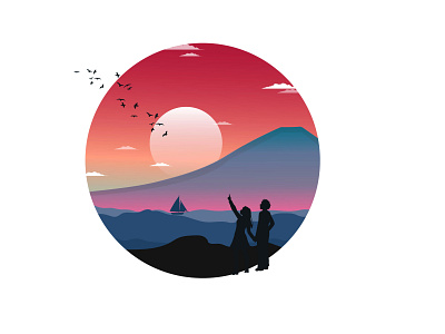 Birds app artist artwork beach birds boat branding design graphicdesign icon illustration logo moon mountain red sea silhouette sky vector waves