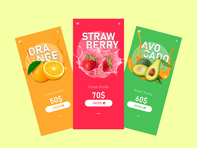 Fresh Fruits App Animation animation avocado branding design flatdesign foodapp fruits fruitsapp orange strawberry ui ui design ux uxdesign