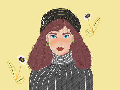 October 02 art artwork beret curlyhair girl graphic design illustration portrait procreate vector