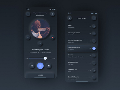 Daily UI #009 (Music Player) app app design app ui application black white clean ui dark theme icon inspiration ios minimal mobile music app neumorphic design neumorphism recent shots typography uiux