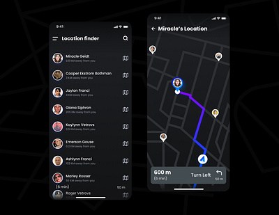 Location Tracker (Dark theme daily UI) app clean dailyui design design2020 inspiration minimal mobile ui trend trendy design typography ui uiux ux