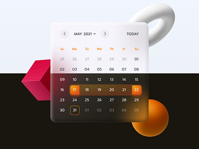 Calendar (Day 38) 3d clean dailyui dark mode design glassmorphism light mode minimal trend typography ui uiux ux