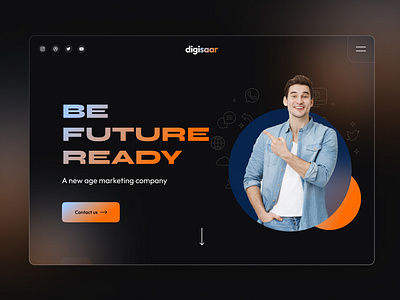 Digital Agency clean dark theme design digital marketing company future glassmorphism gradient marketing website orange trendy design typography ui ux website design