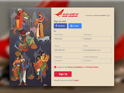 Daily UI 001 - Sign Up 001 airindia dailyui signup