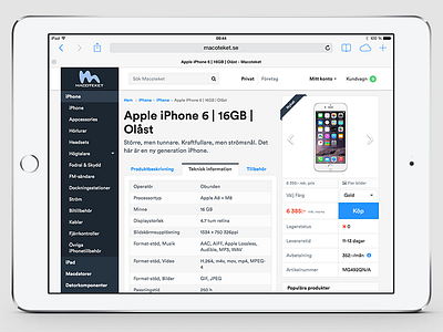 E-commerce site Macoteket.se on tablet devices apple clean design ecommerce flat iphone6 light responsive store white