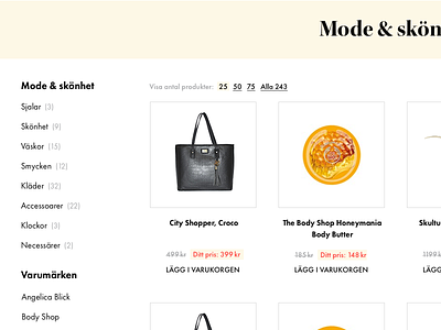 E-commerce product spot and category list