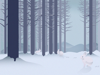 Snow Days forest illustration landscape rabbits snow