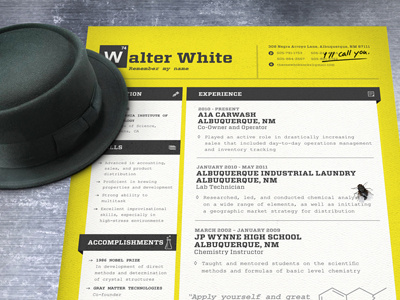 Walter White's Resume breaking bad hat heisenberg resume walter white