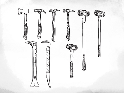 Tools drawing hammer hatchet illustration ink pen sledge