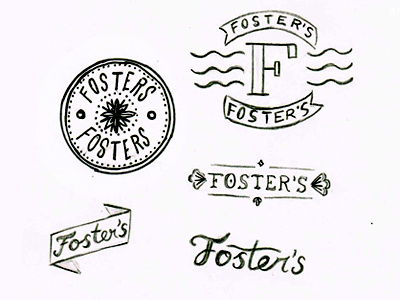 Fosters 2 banner flower identity logo paper pen pencil script seal sketches waves