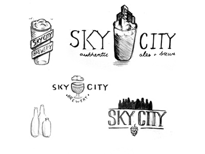 Sky City Sketches banner beer buildings city clouds glass goblet hops pint sky