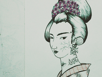 Honne-Onna blackwork fine art illustration ink japanese