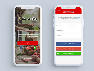 Cooking app Log in/Sign up Pages app design dribbble login logo signup ui
