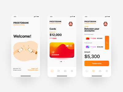 bank system adobexd app bank card design orange transfer ui ux white