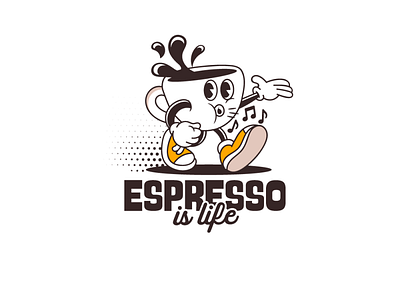 Espresso is life beverage branding cartoon character coffee colorful cool drink espresso funny happy illustration life logo mascot music vintage