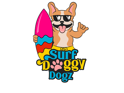 Surf Doggy beach branding cartoon character colorful dog graphic design illustration logo mascot pet petshop summer surf