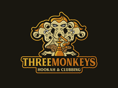 Three Monkeys cartoon character club colorful hookah illustration logo mascot