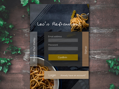 Restaurant Signup UI Element black clean design mobile signup simple ui web website