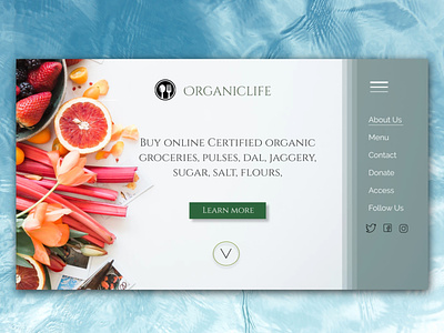 Organic Food Online Store UI Element blue and white clean design landing page mobile signup simple ui ux web website