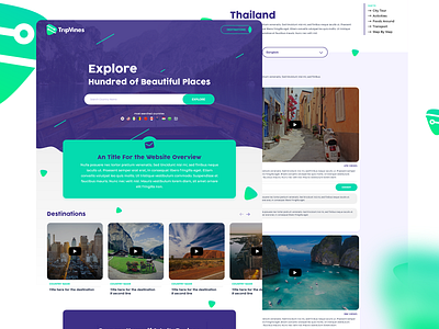 Trip Vines UX/UI Design green platform purple travel trip ui uidesign ux video vlog websitedesign