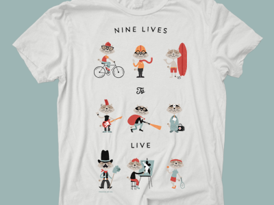9 LIVES TO LIVE cats design graphic tee illustration shirt