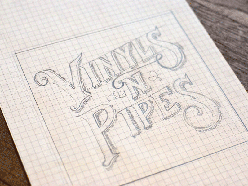Vinyls N Pipes hand done logo music rustic typography vintage vinyl