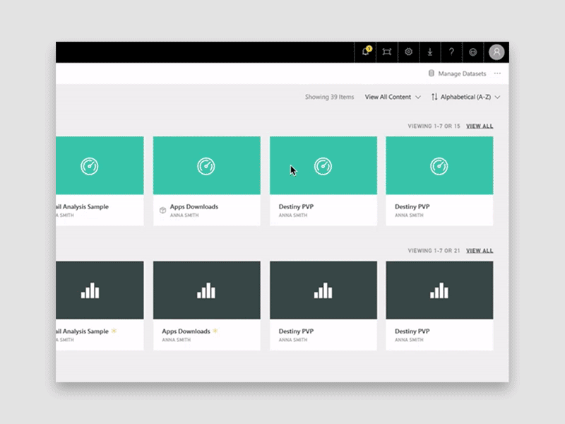 Power BI Notifications animation atomic details matter exploration fueled by coffee gif interactions interface power bi software transition ux