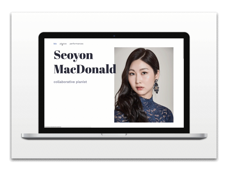 Seoyon MacDonald | collaborative pianist artist grid layout photography piano trendy typography website