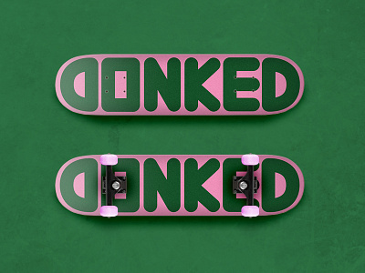 DONKED brand green pink skateboard typography