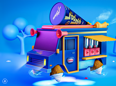 Fantasy Ice cream Car 3d art direction blender photo manipulation render retouching