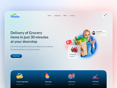 Foodies - Grocery Delivery Home Page branding delivery figma food food app gradient healthy food home page landing page logo online store product ui ui ux ux website